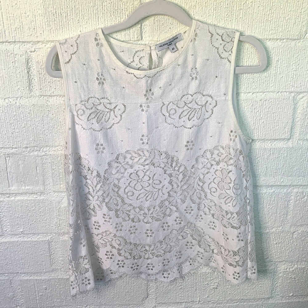 Valerie Khalfon Eyelet White Sleeveless Top Blouse Size 40